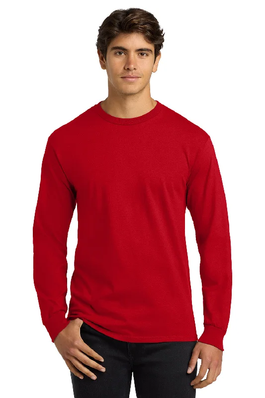 Men’s short-sleeve wild tops-Gildan Mens Ultra Long Sleeve Crewneck T-Shirt - Red