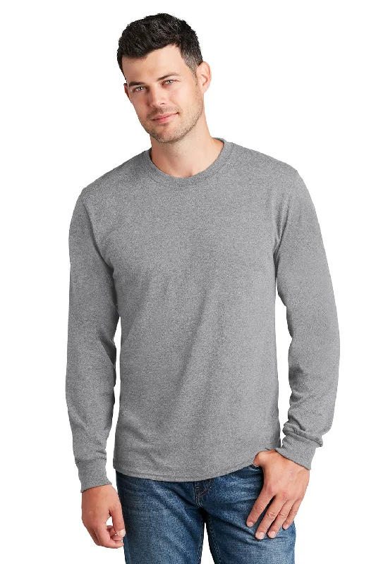 Men’s short-sleeve link shirts-Port & Company Mens Core Long Sleeve Crewneck T-Shirt - Heather Grey