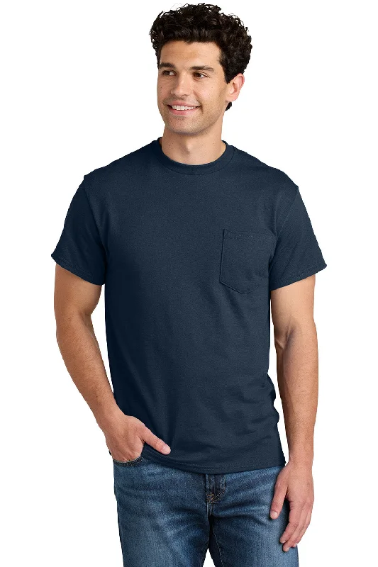 Men’s short-sleeve nook tops-Gildan Mens DryBlend Moisture Wicking Short Sleeve Crewneck T-Shirt w/ Pocket - Navy Blue