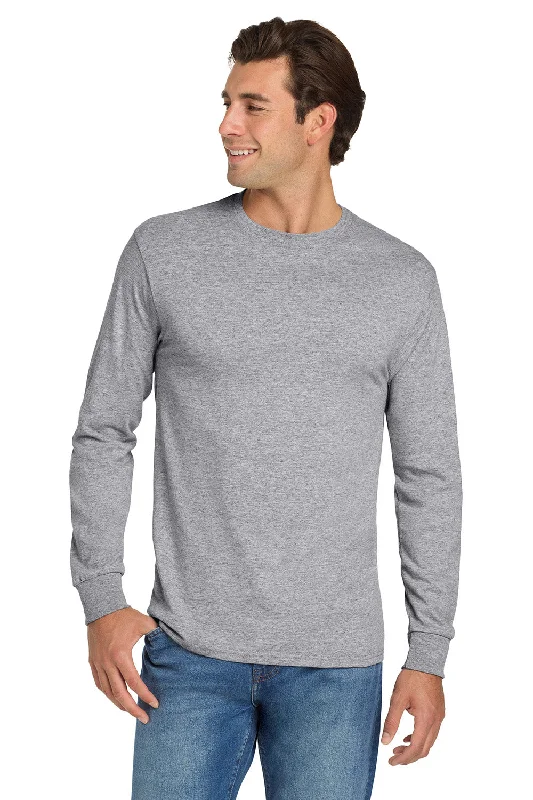 Men’s short-sleeve wave polos-Jerzees Mens Dri-Power Moisture Wicking Long Sleeve Crewneck T-Shirt - Heather Grey