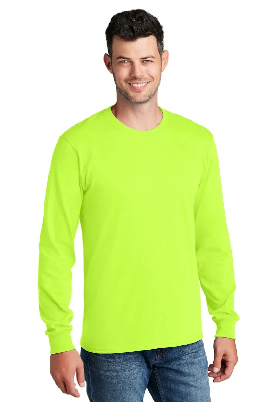 Men’s short-sleeve urge shirts-Port & Company Mens Core Long Sleeve Crewneck T-Shirt - Safety Green