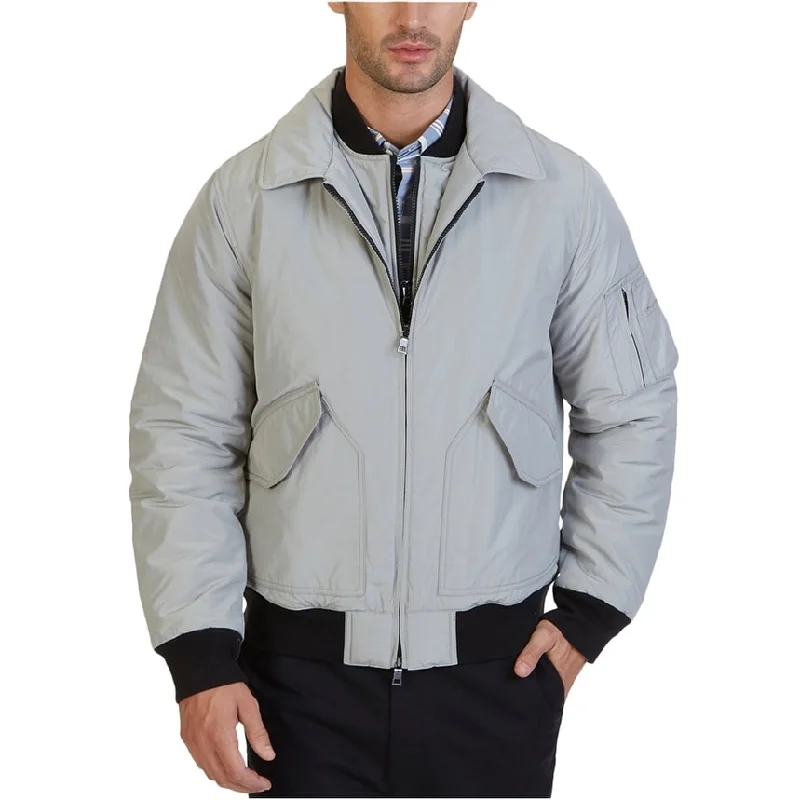 men's jackets for warm climates-Nautica Mens Military Bomber Jacket, Grey, Medium