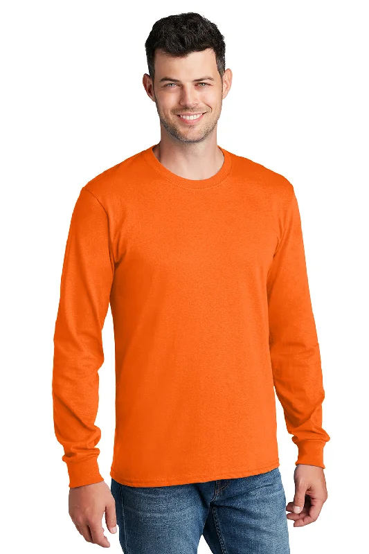 Men’s short-sleeve quiet luxury shirts-Port & Company Mens Core Long Sleeve Crewneck T-Shirt - Safety Orange