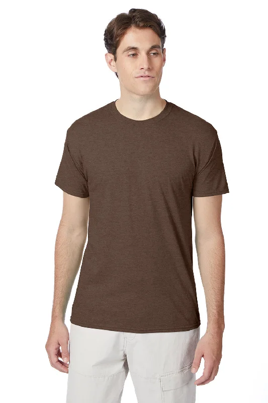 Men’s short-sleeve lark tops-Hanes Mens X-Temp FreshIQ Moisture Wicking Short Sleeve Crewneck T-Shirt - Heather Dark Chocolate Brown