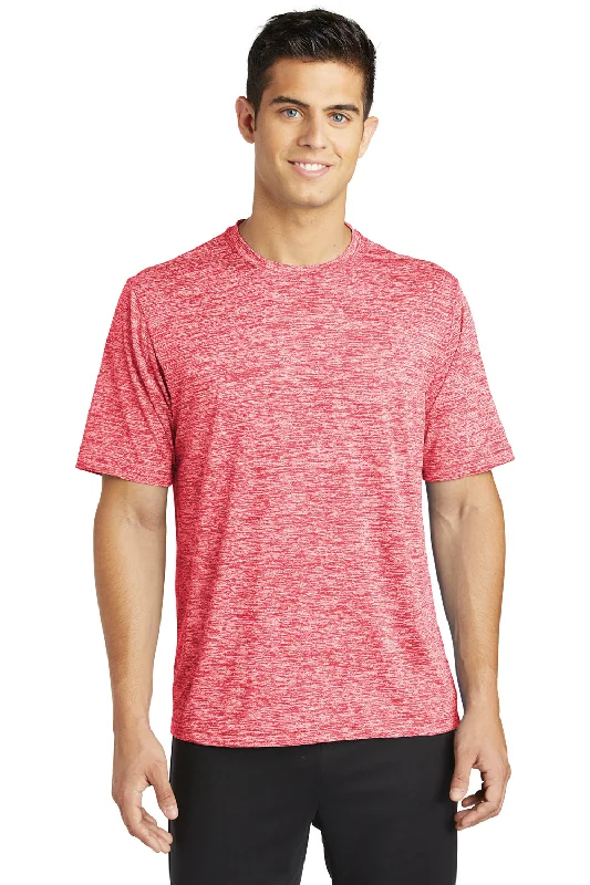 Men’s short-sleeve vibe shirts-Sport-Tek Mens Electric Heather Moisture Wicking Short Sleeve Crewneck T-Shirt - Deep Red Electric - Closeout