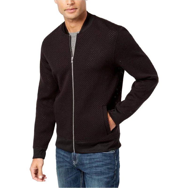 men's jackets with zip-off sleeves-I-N-C Mens Textured Jacket, Black, Large