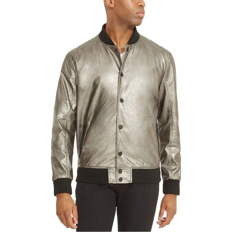 men's jackets with quilted lining-Kenneth Cole Mens Metallic Bomber Jacket