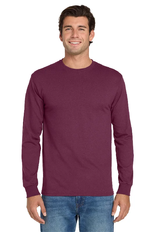 Men’s short-sleeve fizz tops-Jerzees Mens Dri-Power Moisture Wicking Long Sleeve Crewneck T-Shirt - Maroon