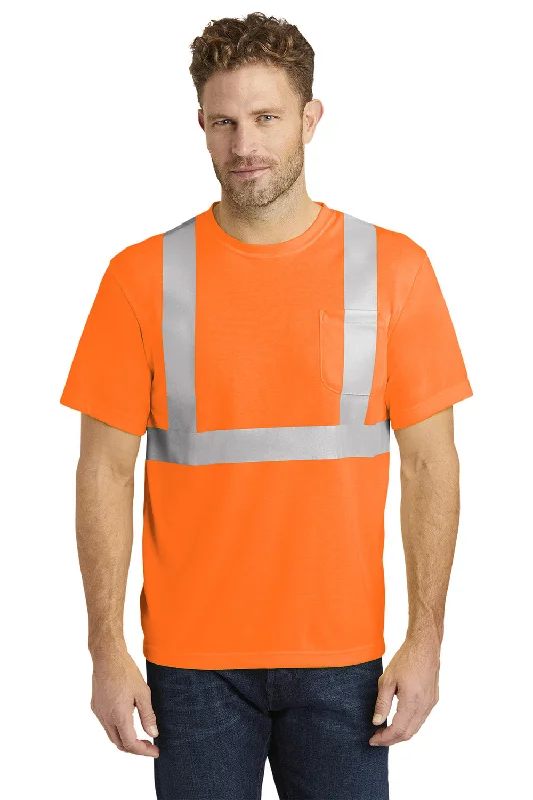 Men’s short-sleeve unit tops-CornerStone Mens Moisture Wicking Short Sleeve Crewneck T-Shirt w/ Pocket - Safety Orange