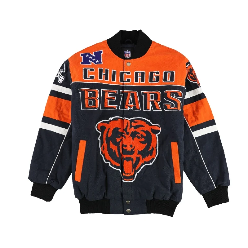 men's insulated outerwear jackets-G-III Sports Mens Chicago Bears Varsity Jacket, Blue, Medium