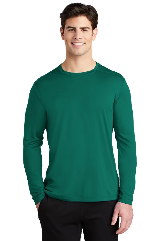 Men’s short-sleeve ombre shirts-Sport-Tek Mens Moisture Wicking Long Sleeve Crewneck T-Shirt - Marine Green - Closeout