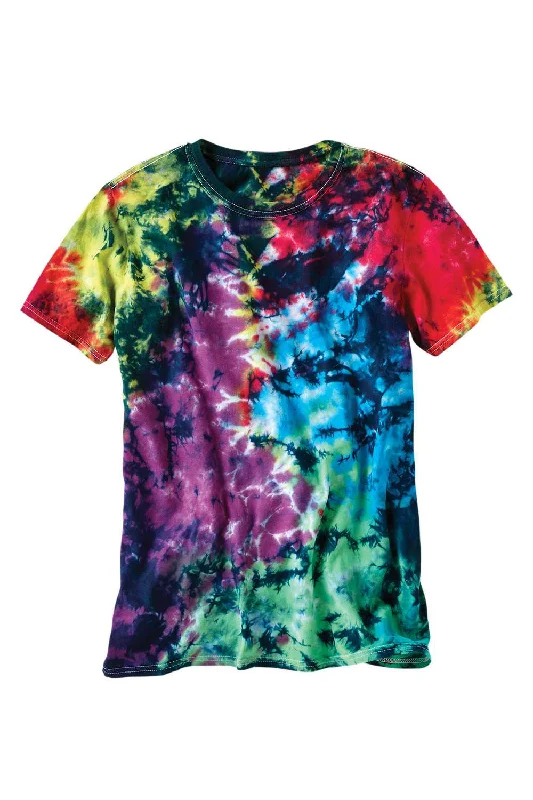 Men’s short-sleeve xing polos-Dyenomite Mens LaMer Over Dyed Crinkle Tie Dyed Short Sleeve Crewneck T-Shirt - Caspian - Closeout