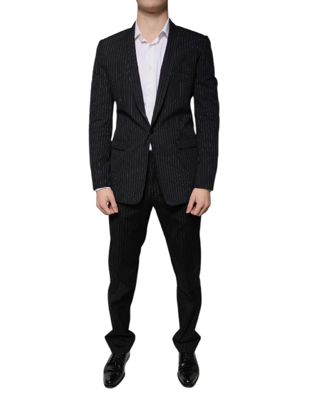 men's jackets with military-inspired design-Dolce & Gabbana  Stripe Single Breasted Formal Men's Suit