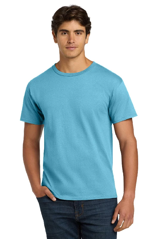 Men’s short-sleeve vent polos-Hanes Mens ComfortSoft Short Sleeve Crewneck T-Shirt - Aquatic Blue