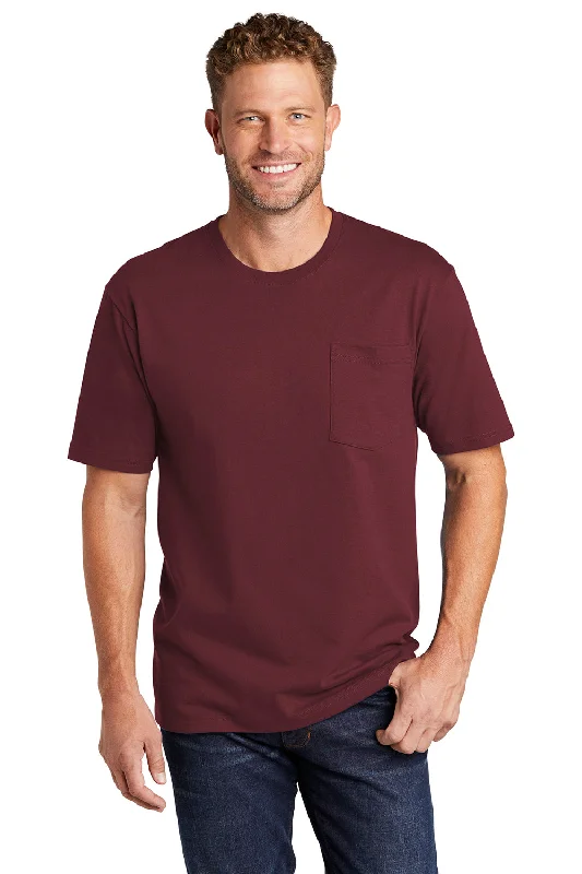 Men’s short-sleeve faded stripe tops-CornerStone Mens Short Sleeve Crewneck T-Shirt w/ Pocket - Maroon - Closeout