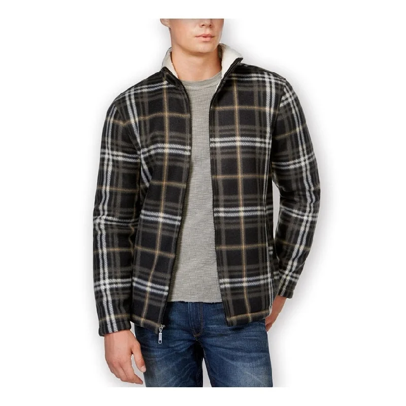 men's jackets with heat-sealing technology-Club Room Mens Plaid Fz Fleece Jacket