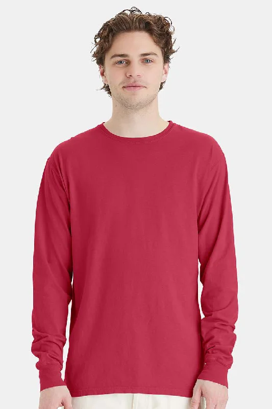 Men’s short-sleeve nook tops-ComfortWash By Hanes Mens Long Sleeve Crewneck T-Shirt - Crimson Fall