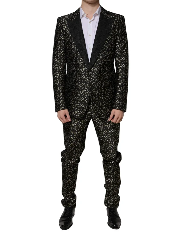 men's jackets for cold outdoor adventures-Dolce & Gabbana  Stars Jacquard SICILIA 2 Piece Men's Suit