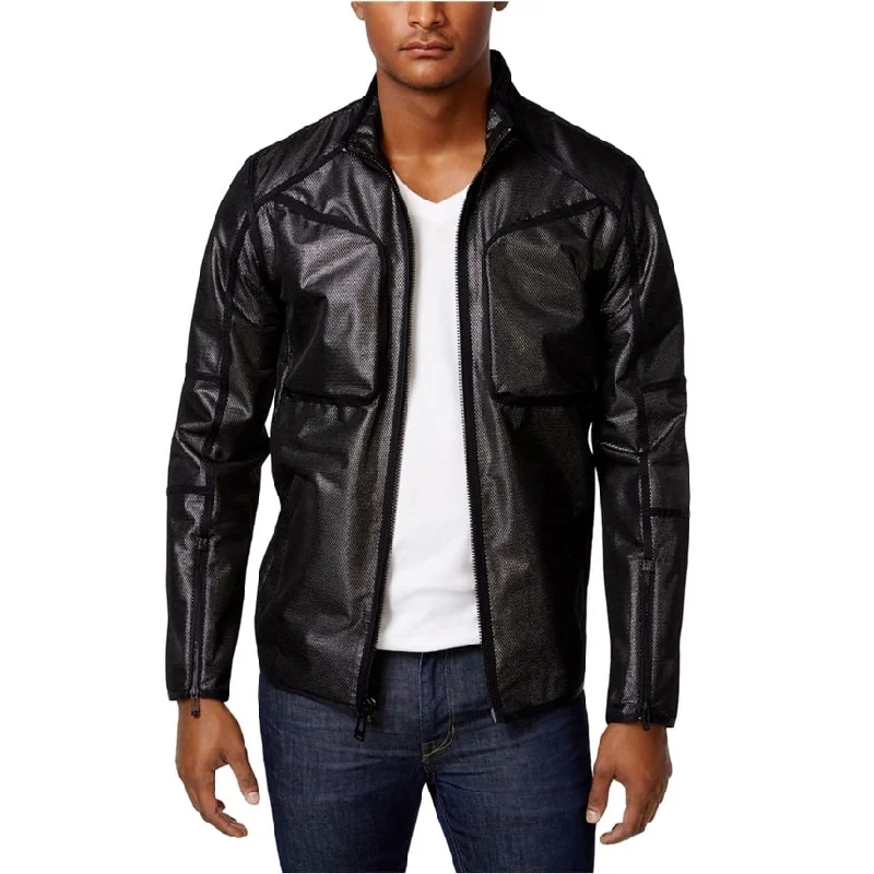 men's jackets with sporty zip details-Calvin Klein Mens Baseball Bomber Jacket, Black, X-Large