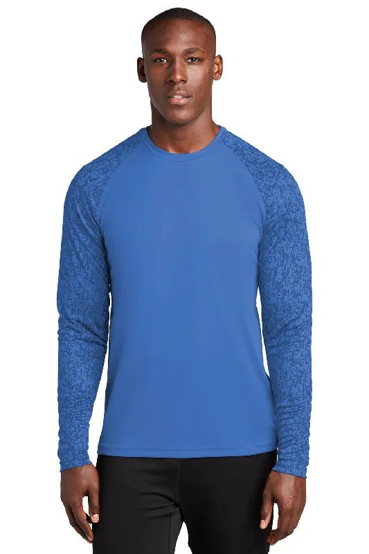 Men’s short-sleeve hybrid tops-Sport-Tek Mens Digi Camo Moisture Wicking Long Sleeve Crewneck T-Shirt - Royal Blue