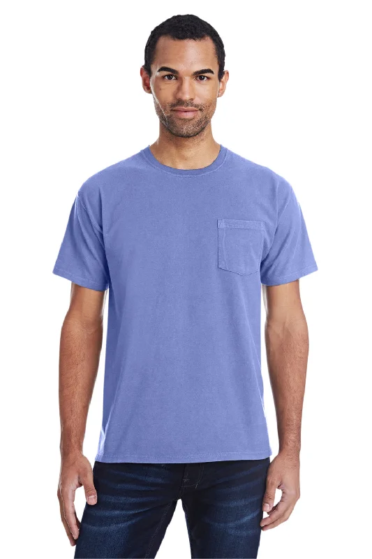 Men’s short-sleeve tope polos-ComfortWash By Hanes Mens Short Sleeve Crewneck T-Shirt w/ Pocket - Deep Forte Purple