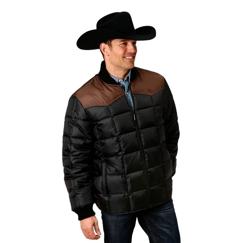 men's jacket with hidden zippers-Roper Western Jacket Mens Polyester Quilt Black 03-097-0761-0531 BL