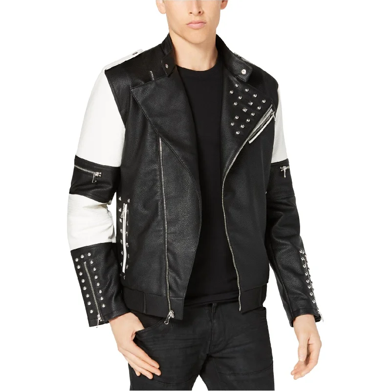 men's jackets with built-in technology-I-N-C Mens Studded Flight Bomber Jacket, Black, Small