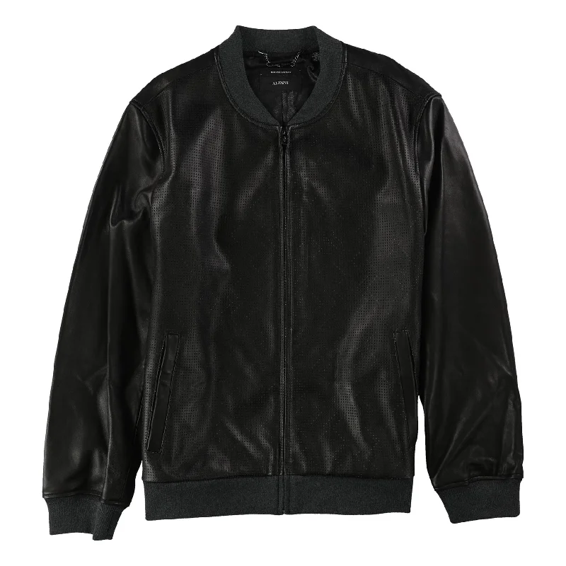 men's fleece jackets with adjustable cuffs-Alfani Mens Perforated Motorcycle Jacket