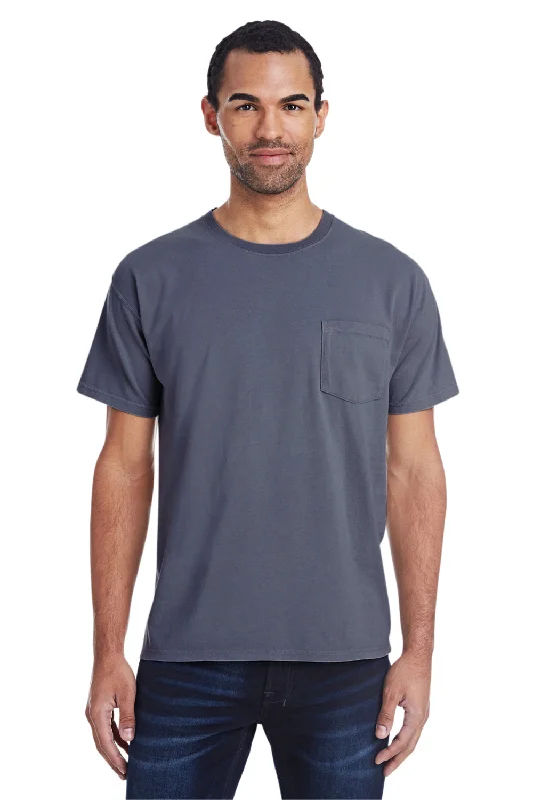 Men’s short-sleeve arch tees-ComfortWash By Hanes Mens Short Sleeve Crewneck T-Shirt w/ Pocket - Anchor Slate Blue