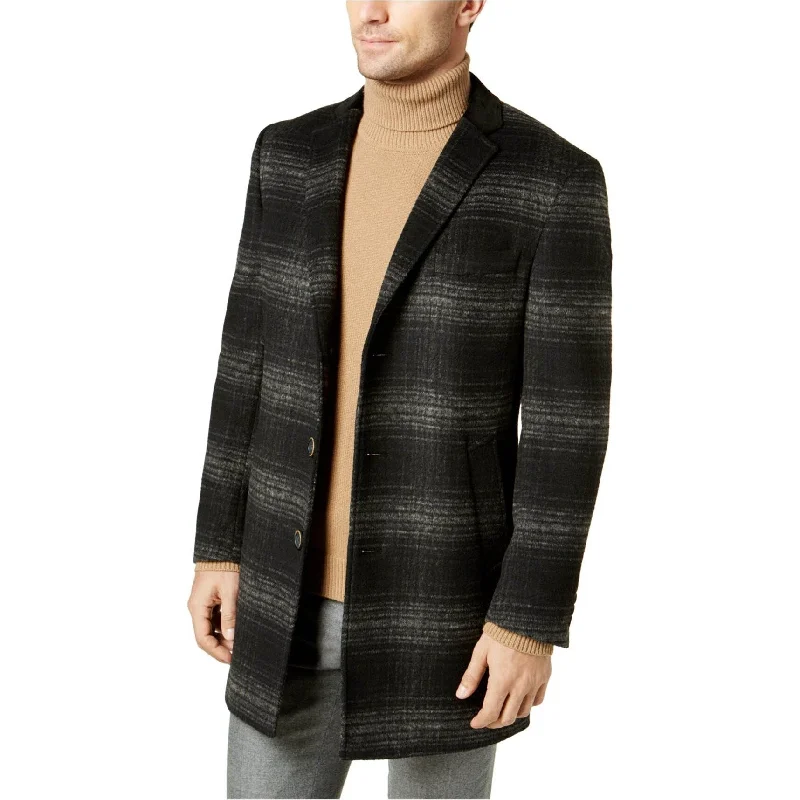 men's jackets with comfort lining-Tallia Mens Plaid Coat, Grey, Medium