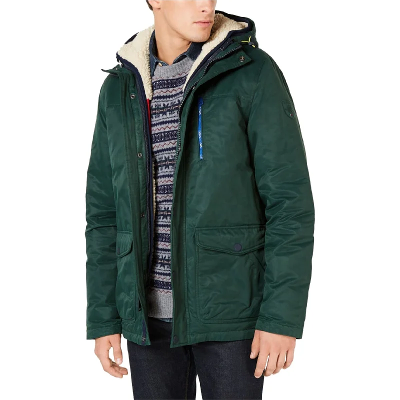 men's winter wear jackets-Tommy Hilfiger Mens Hilltop Hooded Coat, Green, Small