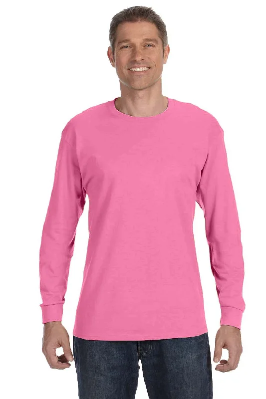 Men’s short-sleeve hark tops-Jerzees Mens Dri-Power Moisture Wicking Long Sleeve Crewneck T-Shirt - Neon Pink