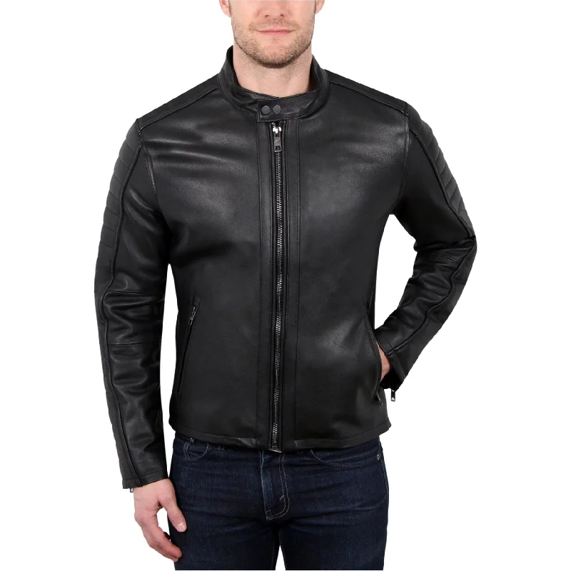 men's jackets for colder regions-William Rast Mens Leather Motorcycle Jacket, Black, X-Large