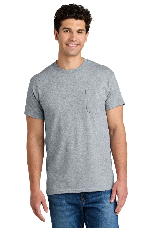 Men’s short-sleeve keel tees-Gildan Mens DryBlend Moisture Wicking Short Sleeve Crewneck T-Shirt w/ Pocket - Sport Grey