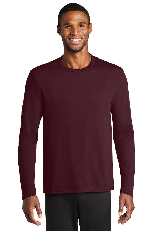 Men’s short-sleeve aqua polos-Port & Company Mens Dry Zone Performance Moisture Wicking Long Sleeve Crewneck T-Shirt - Athletic Maroon