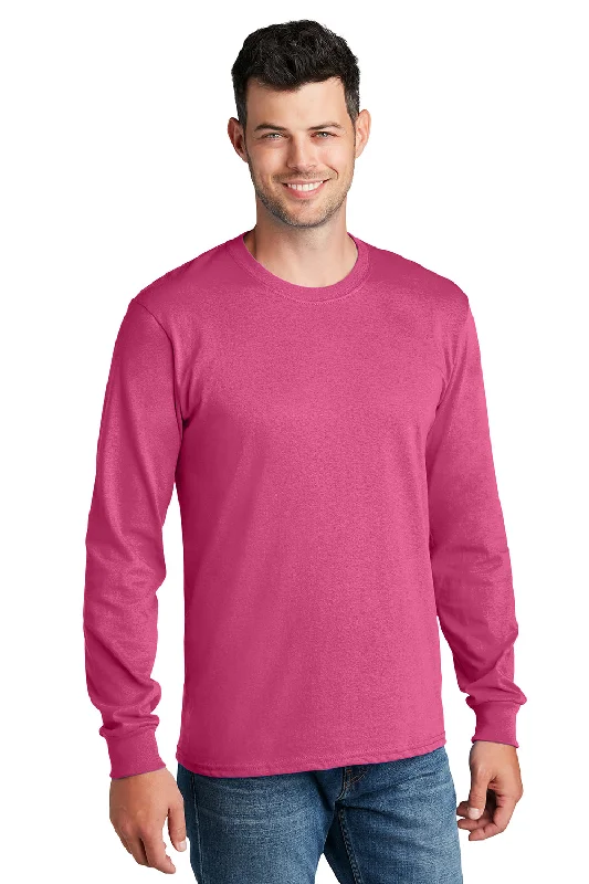 Men’s short-sleeve iris tops-Port & Company Mens Core Long Sleeve Crewneck T-Shirt - Sangria Pink