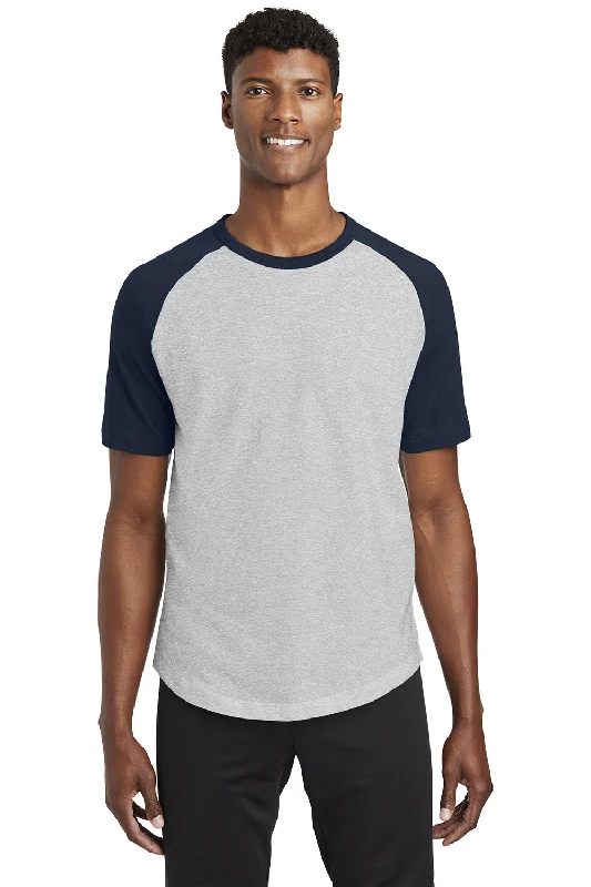 Men’s short-sleeve lift tees-Sport-Tek Mens Short Sleeve Crewneck T-Shirt - Heather Grey/Navy Blue