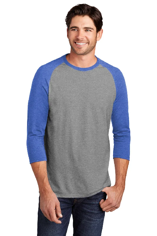 Men’s short-sleeve vane tops-District Mens Perfect Tri 3/4 Sleeve Crewneck T-Shirt - Grey Frost/Royal Blue