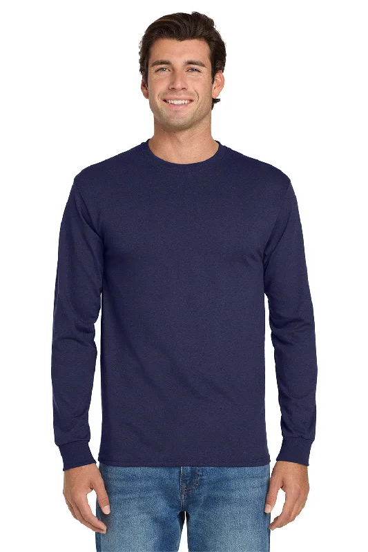 Men’s short-sleeve zesty tops-Jerzees Mens Dri-Power Moisture Wicking Long Sleeve Crewneck T-Shirt - Navy Blue