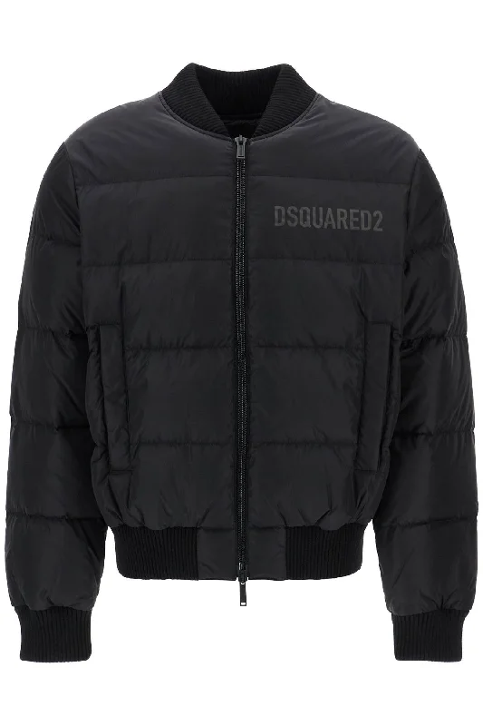 men's jackets with windproof lining-Dsqua2 Men's Shiny  Cropped Padded Bomber Jacket In Polyamide