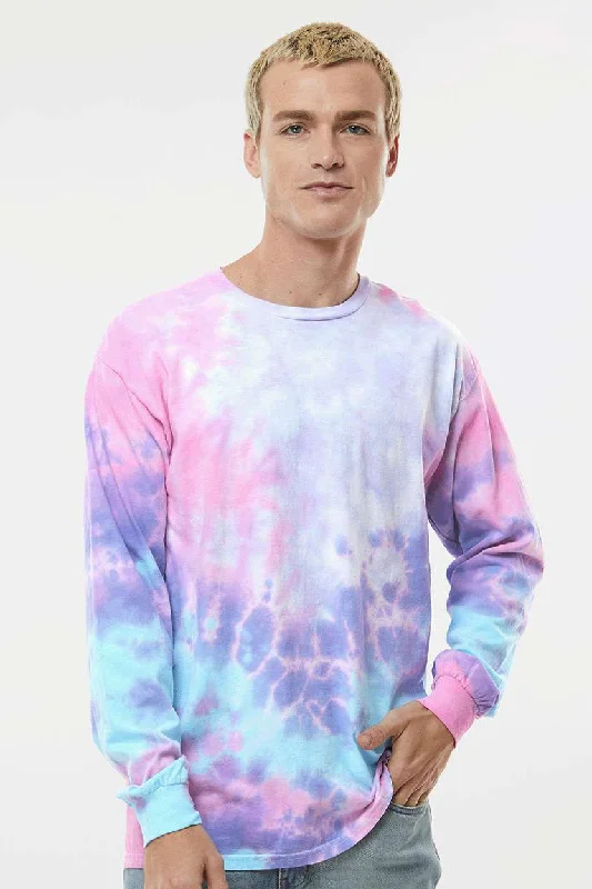 Men’s short-sleeve quest polos-Tie-Dye Mens Long Sleeve Crewneck T-Shirt - Cotton Candy