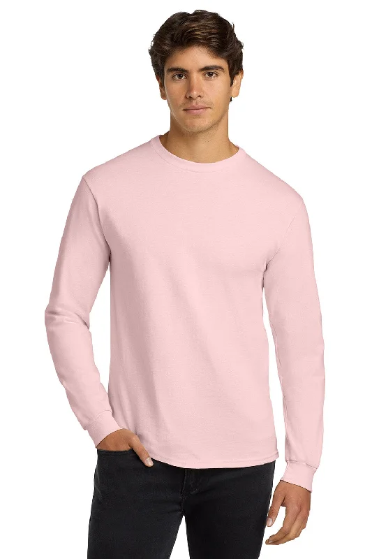 Men’s short-sleeve toff tops-Gildan Mens Ultra Long Sleeve Crewneck T-Shirt - Light Pink