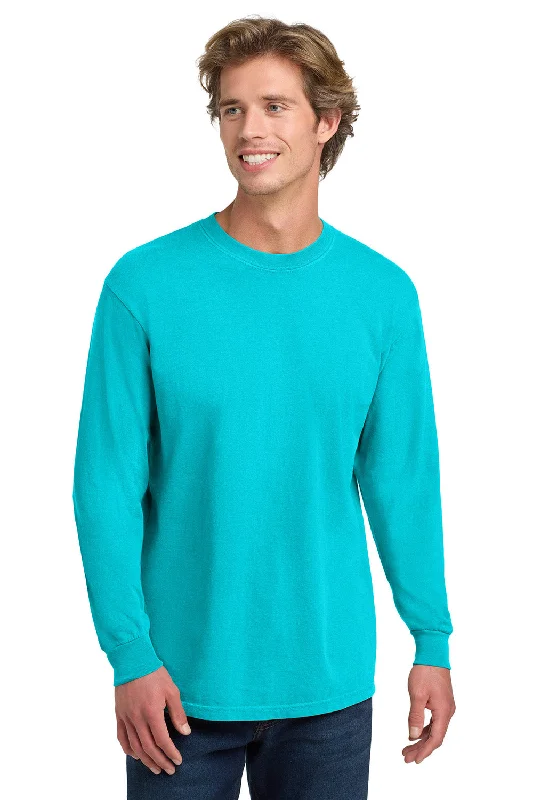 Men’s short-sleeve xeno shirts-Comfort Colors Mens Long Sleeve Crewneck T-Shirt - Lagoon Blue