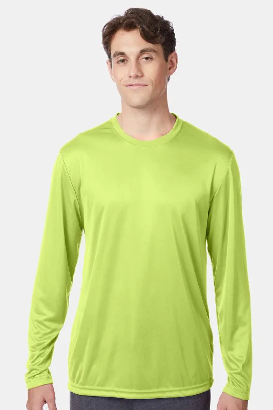 Men’s short-sleeve mire shirts-Hanes Mens Cool DRI FreshIQ Moisture Wicking Long Sleeve Crewneck T-Shirt - Safety Green