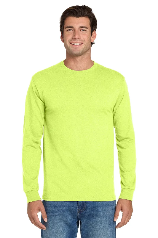 Men’s short-sleeve tonal polos-Jerzees Mens Dri-Power Moisture Wicking Long Sleeve Crewneck T-Shirt - Safety Green