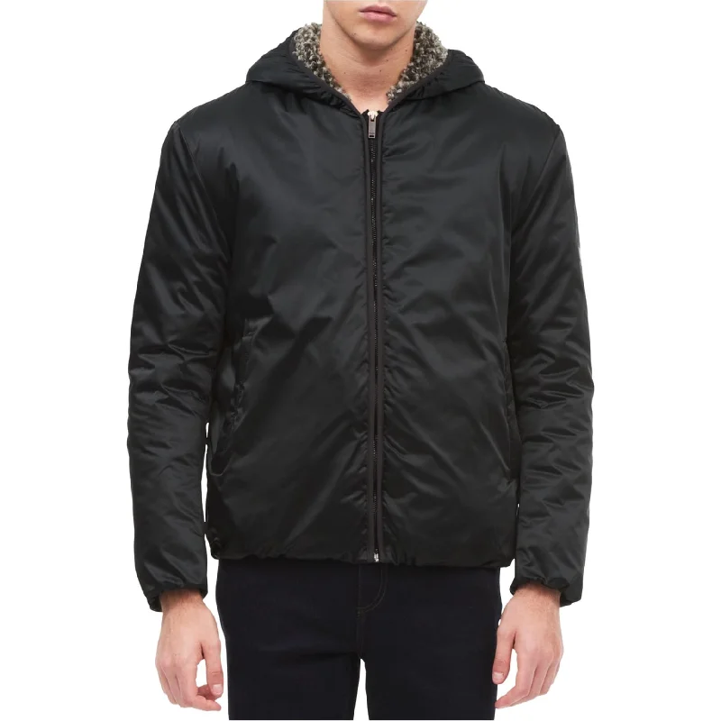 men's jackets for business travel-Calvin Klein Mens Faux Lining Puffer Jacket, Black, Small