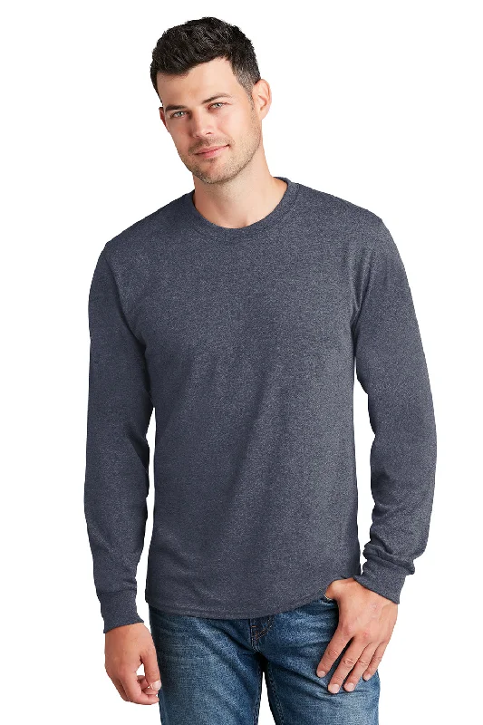 Men’s short-sleeve rush tees-Port & Company Mens Core Long Sleeve Crewneck T-Shirt - Heather Navy Blue