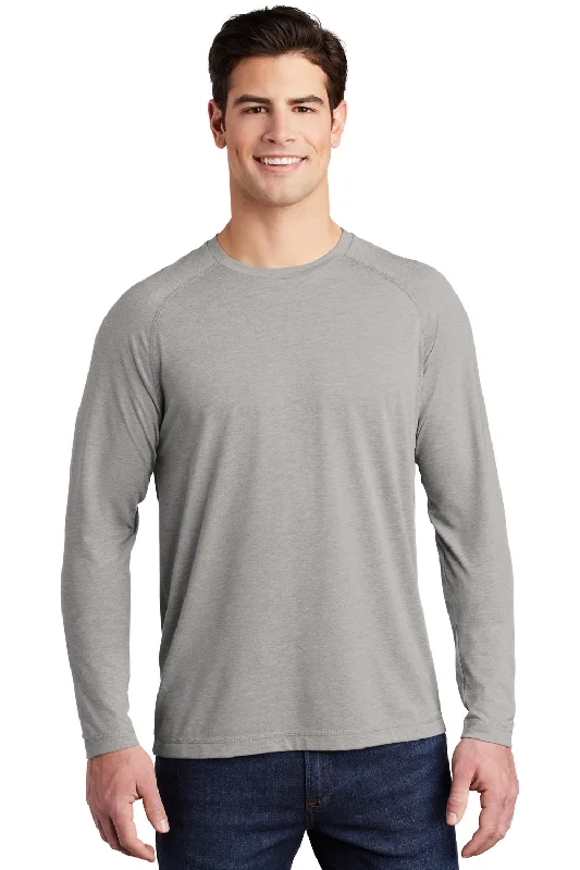 Men’s short-sleeve camo tees-Sport-Tek Mens Moisture Wicking Long Sleeve Crewneck T-Shirt - Heather Light Grey