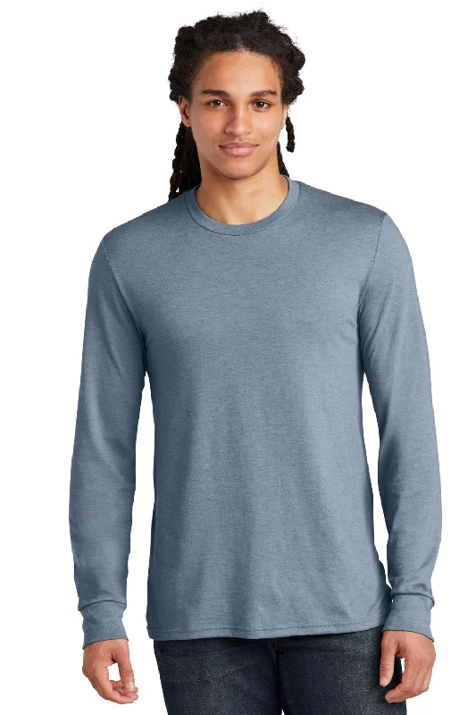 Men’s short-sleeve rink polos-District Mens Perfect Tri Long Sleeve Crewneck T-Shirt - Heather Flint Blue