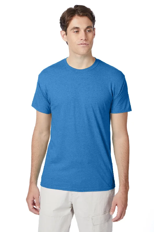 Men’s short-sleeve teal tops-Hanes Mens X-Temp FreshIQ Moisture Wicking Short Sleeve Crewneck T-Shirt - Heather Bonnet Blue